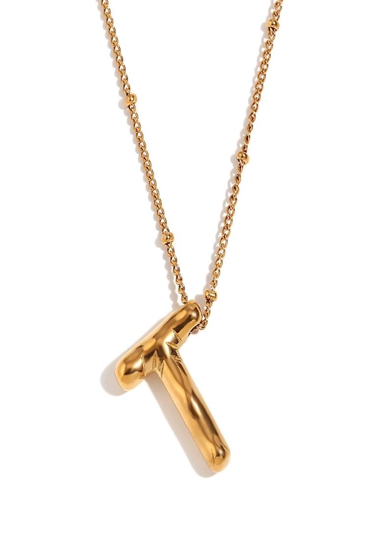 18K Gold Plated Waterproof Antitarnish Balloon Design Initial-T Pendant Necklace - Indya