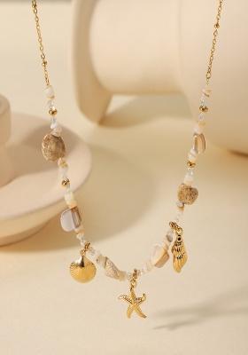 18K Gold Plated Waterproof Anti-Tarnish Starfish Shell & Sea Charms Necklace