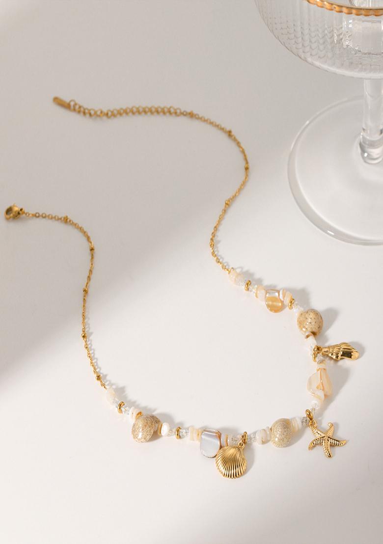 18K Gold Plated Waterproof Anti-Tarnish Starfish Shell & Sea Charms Necklace - Indya