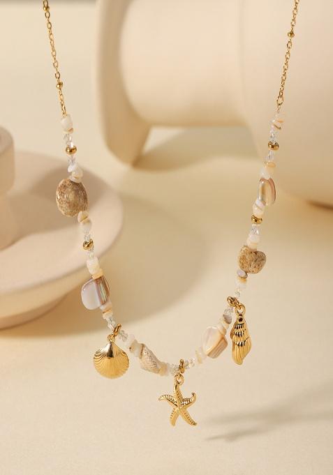 18K Gold Plated Waterproof Anti-Tarnish Starfish Shell & Sea Charms Necklace