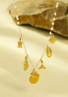 18K Gold Plated Waterproof Anti-Tarnish Shell & Sea Charms Pearl Necklace