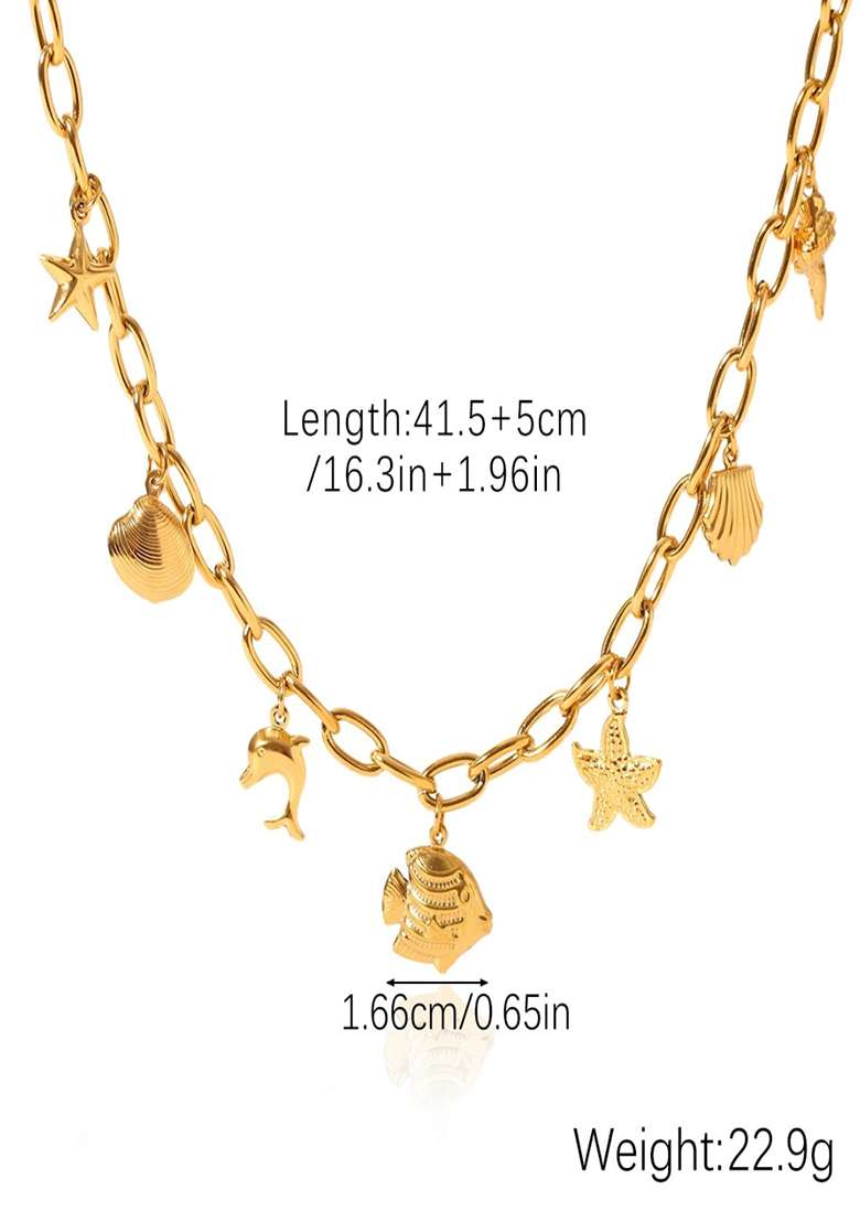 18K Gold Plated Waterproof Anti-Tarnish Fish & Sea Charms Necklace - Indya