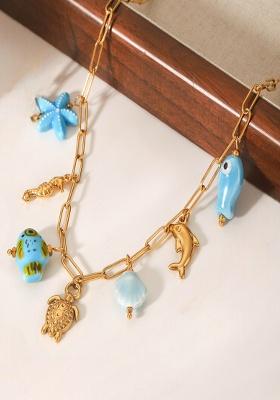 18K Gold Plated Waterproof Anti-Tarnish Fish & Sea Charms Necklace