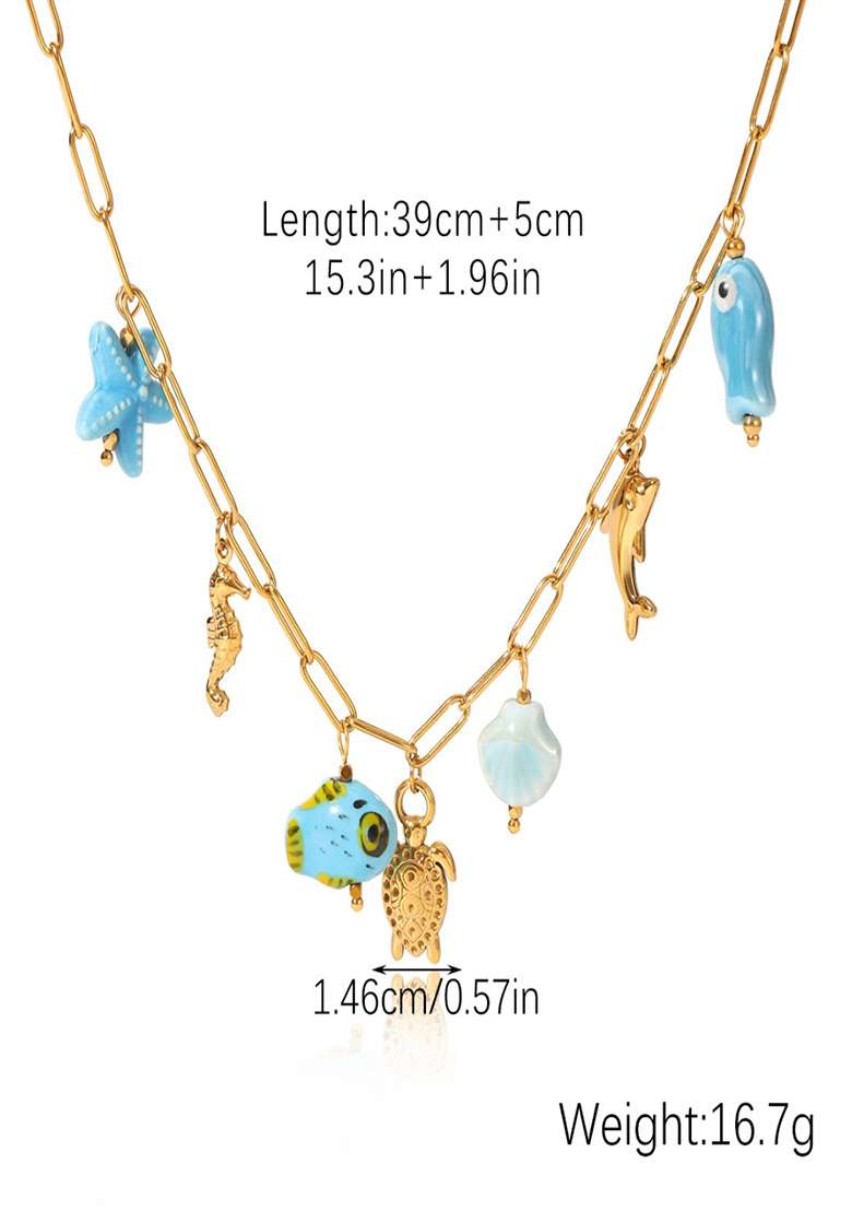 18K Gold Plated Waterproof Anti-Tarnish Fish & Sea Charms Necklace - Indya
