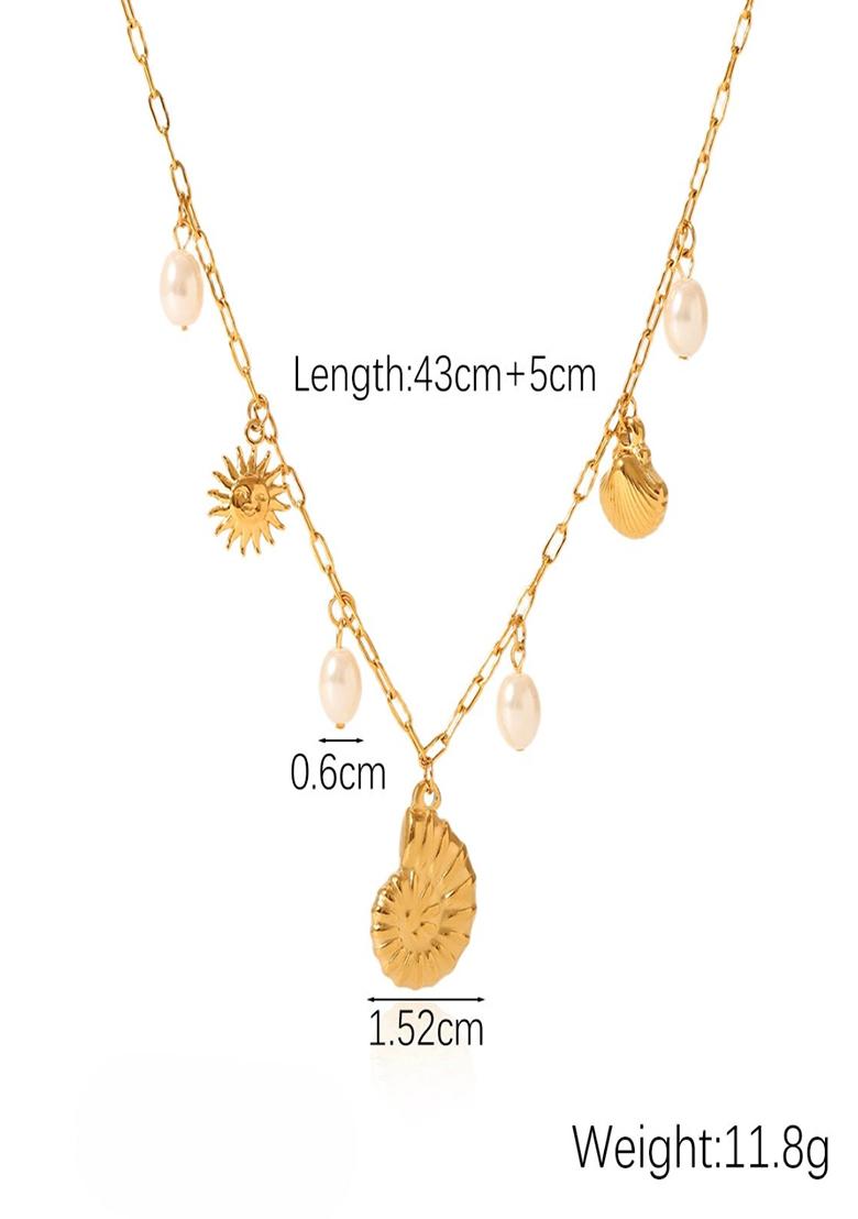 18K Gold Plated Waterproof Anti-Tarnish Shell & Sea Charms Pearl Necklace - Indya