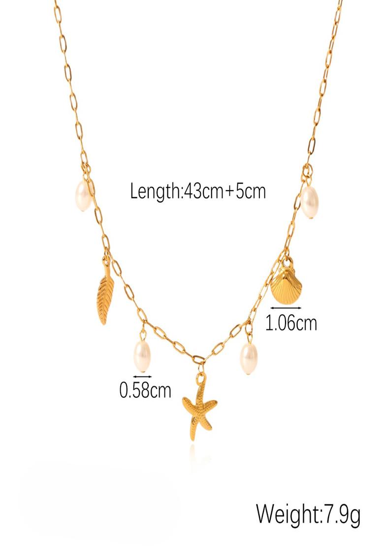 18K Gold Plated Waterproof Anti-Tarnish Starfish & Sea Charms Pearl Necklace - Indya