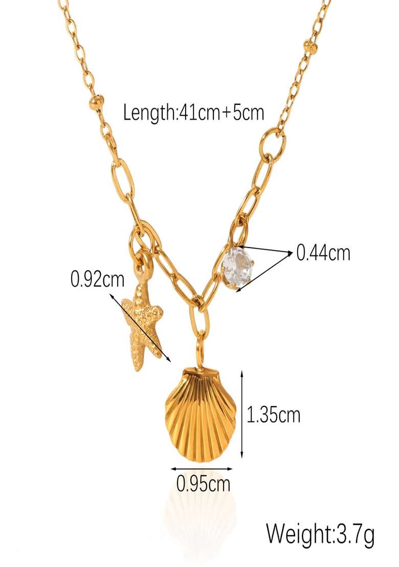 18K Gold Plated Anti-Tarnish Shell Starfish And Zircon Charms Necklace - Indya