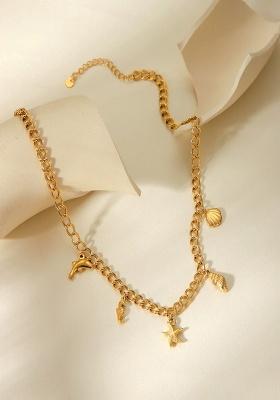 18K Gold Plated Waterproof Anti-Tarnish Starfish & Sea Charms Necklace