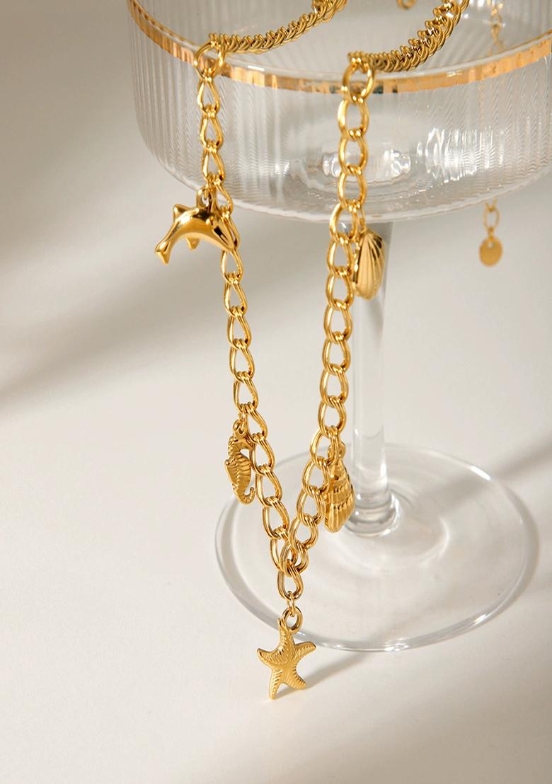 18K Gold Plated Waterproof Anti-Tarnish Starfish & Sea Charms Necklace - Indya