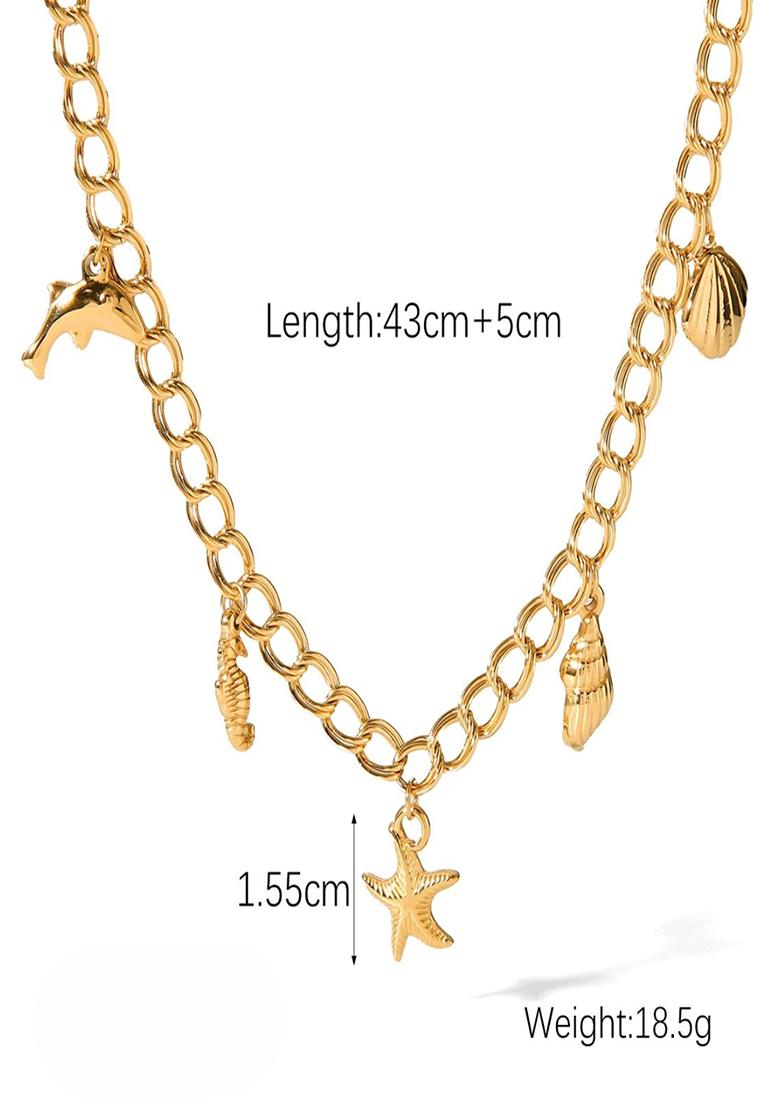 18K Gold Plated Waterproof Anti-Tarnish Starfish & Sea Charms Necklace - Indya