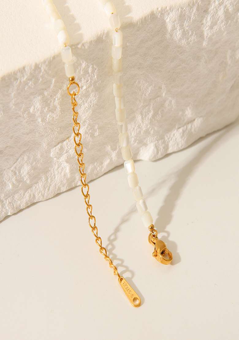18K Gold Plated Waterproof Anti-Tarnish Mother Of Pearl Beaded Necklace - Indya