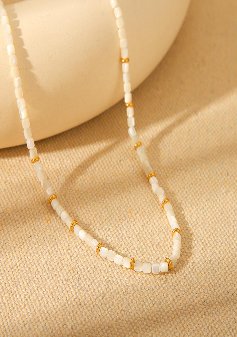 18K Gold Plated Waterproof Anti-Tarnish Mother Of Pearl Beaded Necklace - Indya