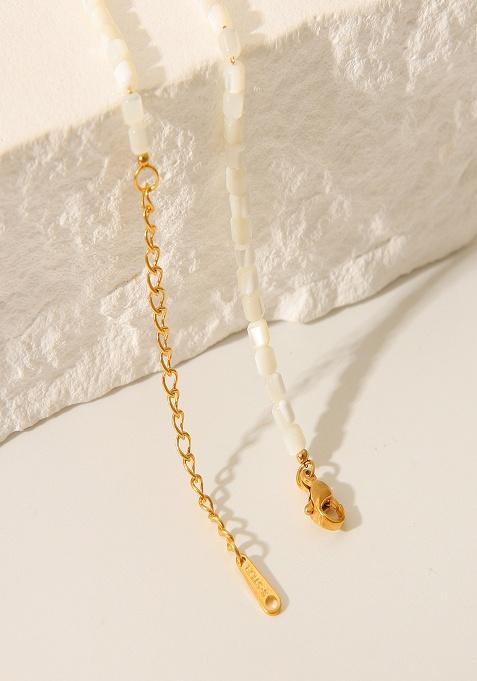 18K Gold Plated Waterproof Anti-Tarnish Mother Of Pearl Beaded Necklace