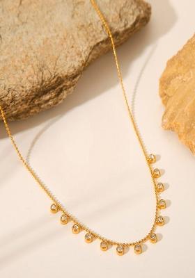 2 Ways 18K Gold Plated Waterproof Anti-Tarnish Round Zircon Necklace