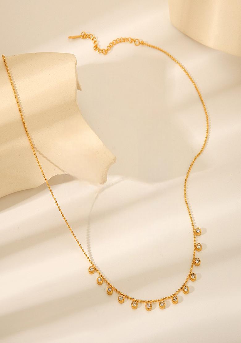 2 Ways 18K Gold Plated Waterproof Anti-Tarnish Round Zircon Necklace - Indya