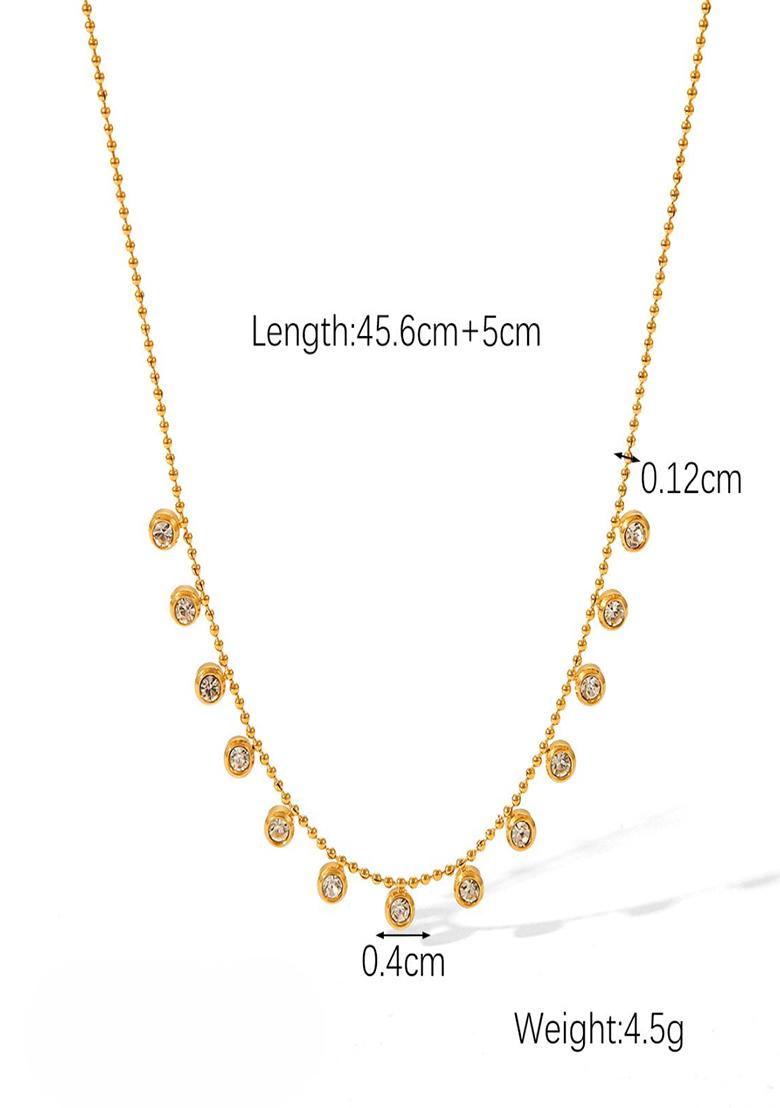2 Ways 18K Gold Plated Waterproof Anti-Tarnish Round Zircon Necklace - Indya