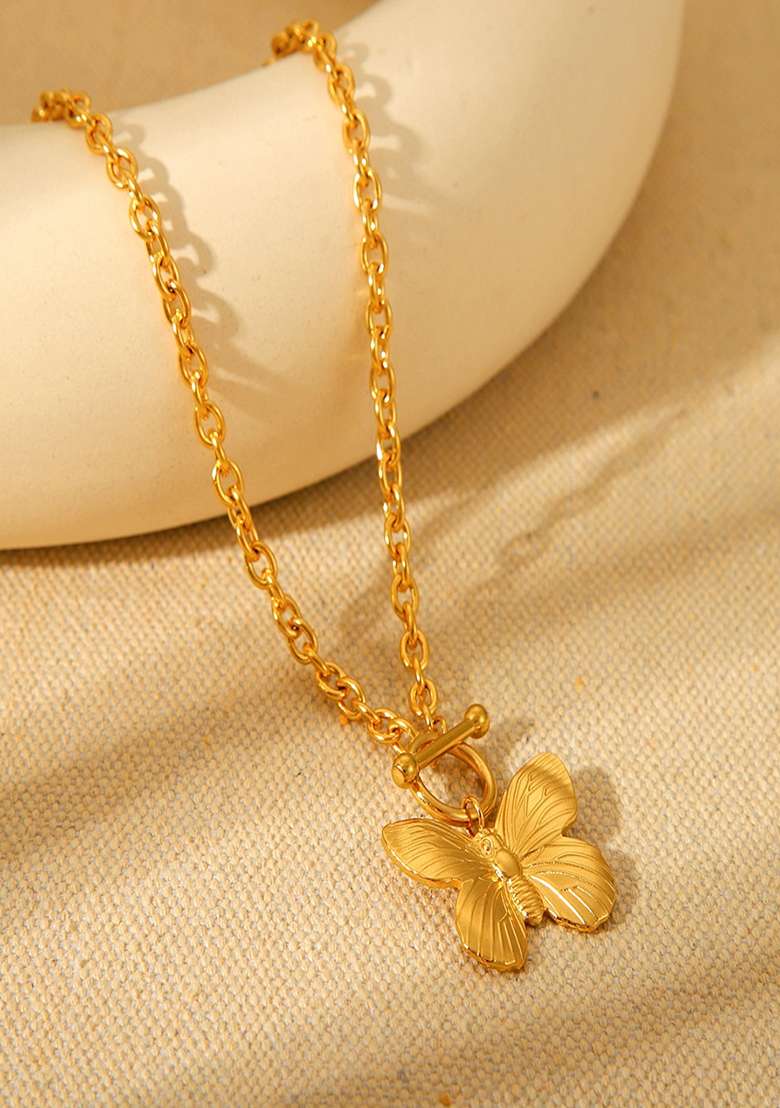 18K Gold Plated Waterproof Anti-Tarnish Butterfly Toggle Clasp Necklace - Indya