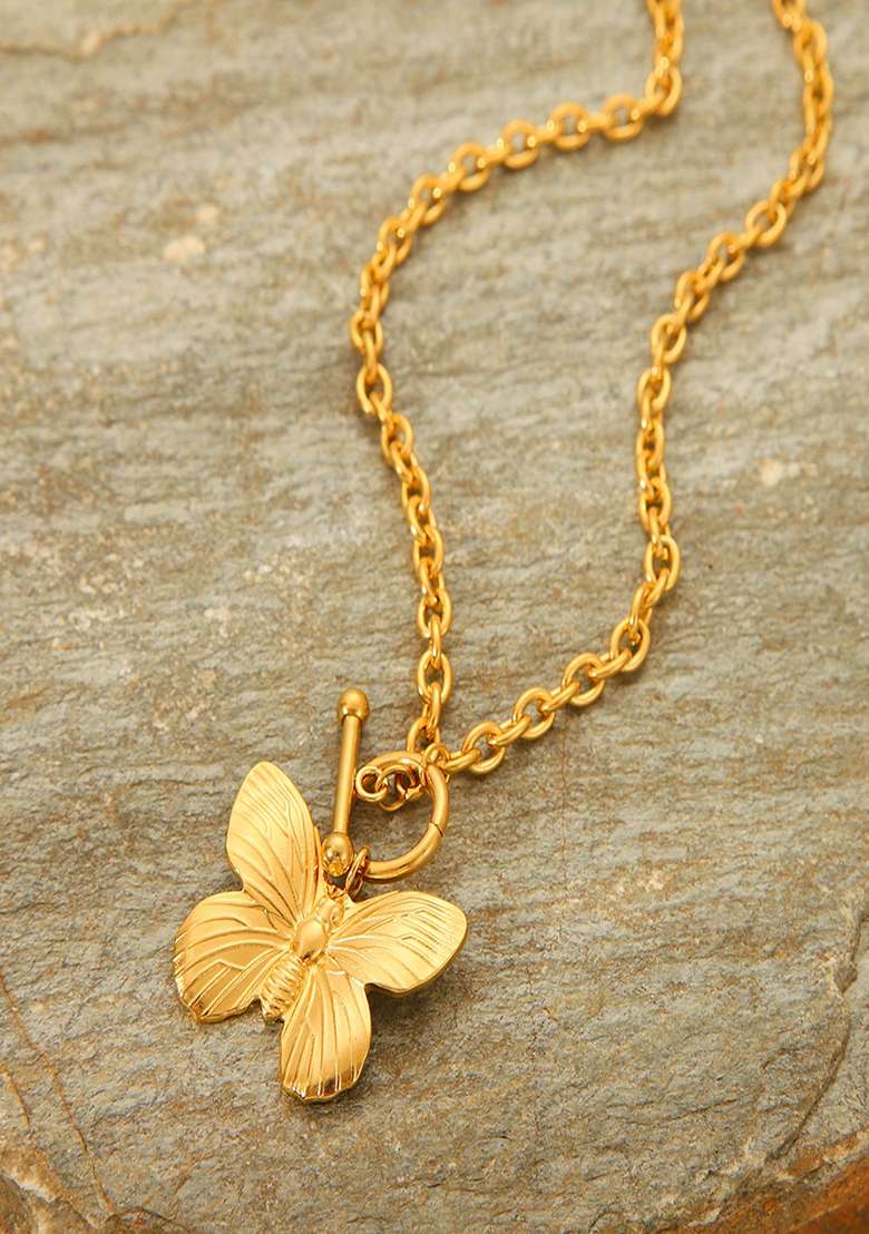 18K Gold Plated Waterproof Anti-Tarnish Butterfly Toggle Clasp Necklace - Indya
