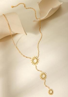 18K Gold Plated Waterproof Anti-Tarnish Triple Sun Long Lariat Necklace