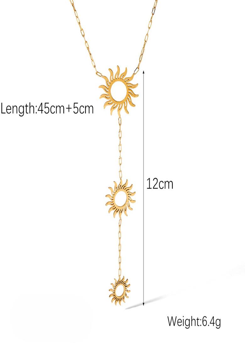 18K Gold Plated Waterproof Anti-Tarnish Triple Sun Long Lariat Necklace - Indya