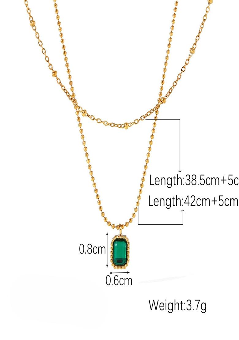 18K Gold Plated Waterproof Anti-Tarnish Emerald Green Zircon Layered Necklace - Indya