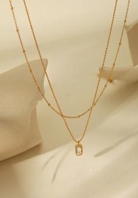 18K Gold Plated Waterproof Anti-Tarnish White Zircon Layered Necklace