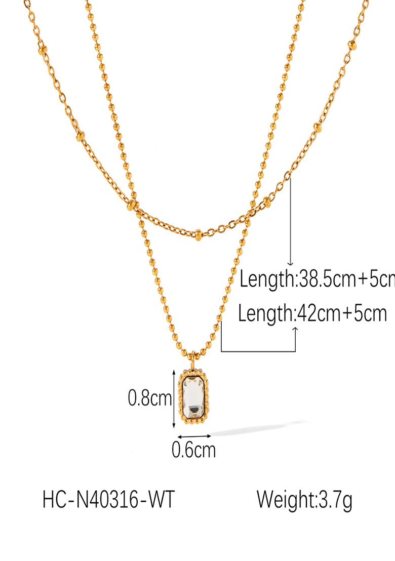 18K Gold Plated Waterproof Anti-Tarnish White Zircon Layered Necklace - Indya