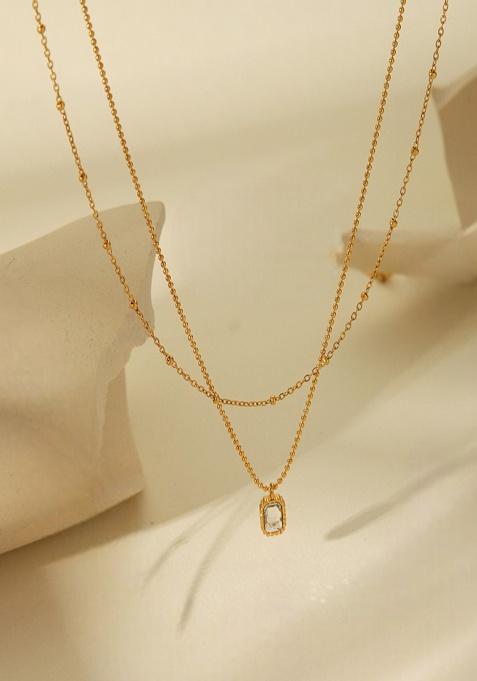 18K Gold Plated Waterproof Anti-Tarnish White Zircon Layered Necklace