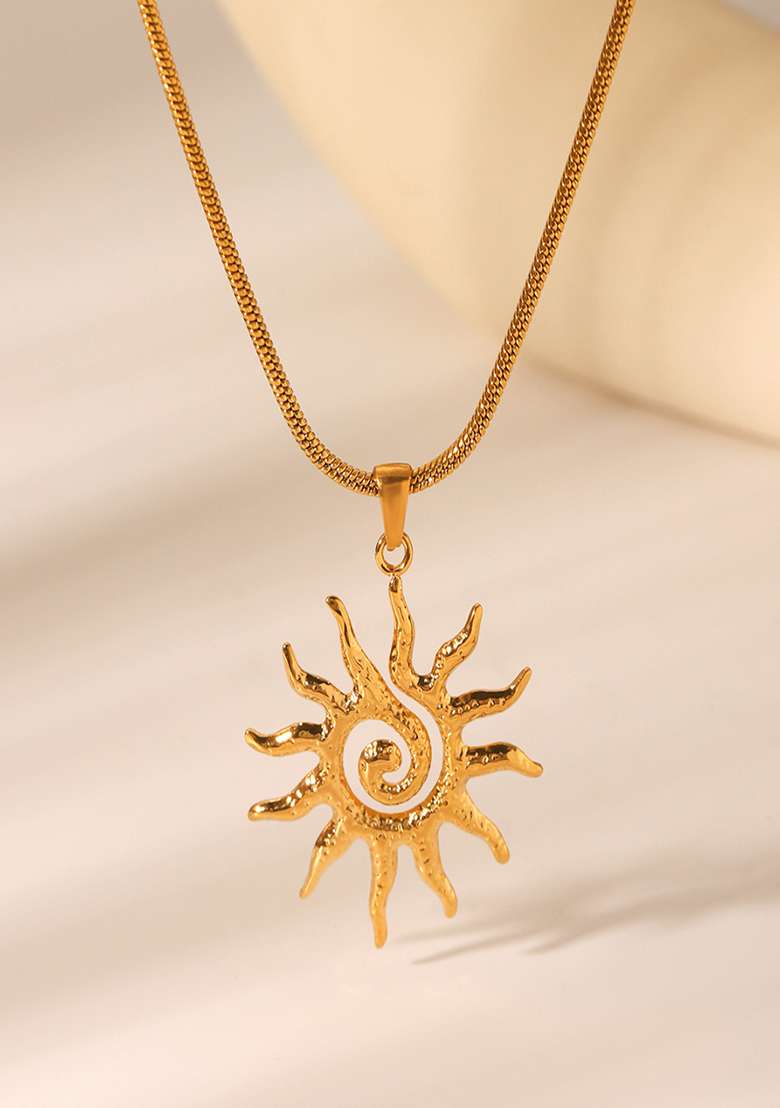 18K Gold Plated Waterproof Anti-Tarnish Beach Style Sun Pendant Necklace - Indya
