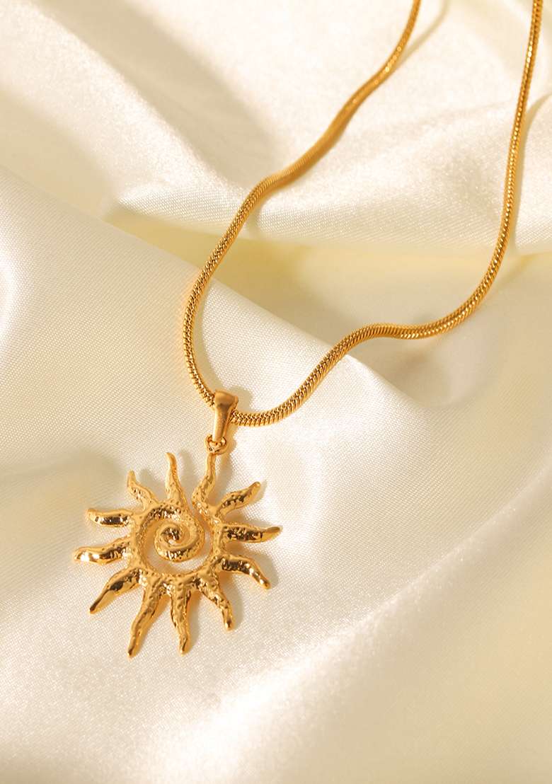 18K Gold Plated Waterproof Anti-Tarnish Beach Style Sun Pendant Necklace - Indya