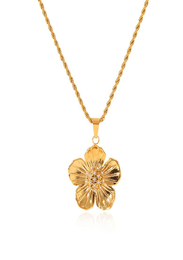 18K Gold Plated Waterproof Anti-Tarnish Zircon Floral Pendant Necklace - Indya