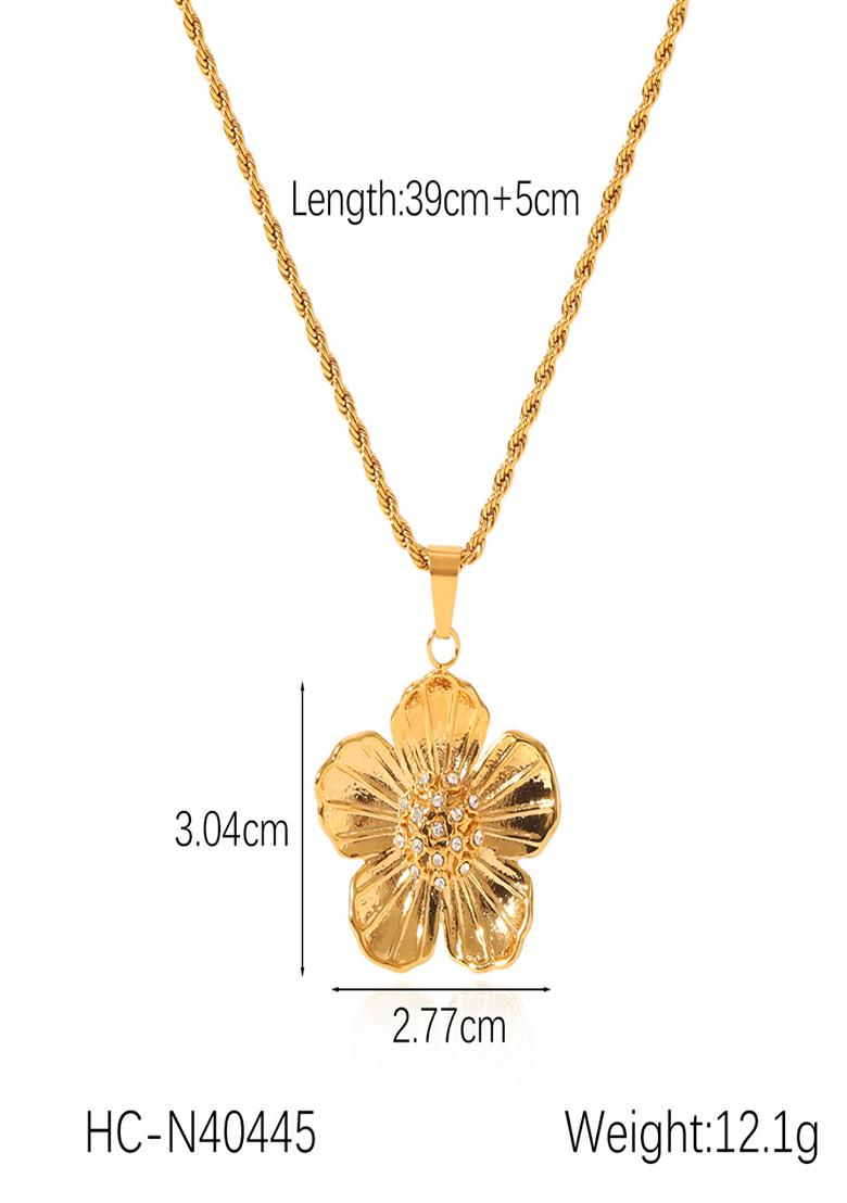 18K Gold Plated Waterproof Anti-Tarnish Zircon Floral Pendant Necklace - Indya