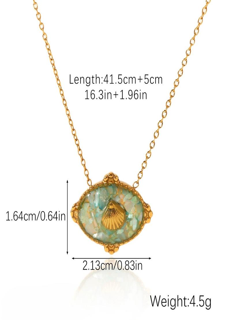 18K Gold Plated Waterproof Anti-Tarnish Green Crushed Shell Oval Pendant - Indya