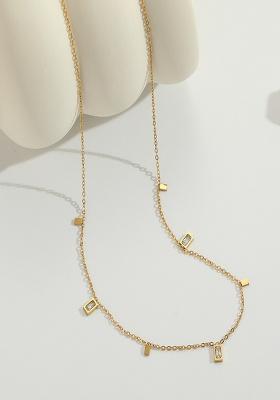 18K Gold Plated Waterproof Anti-Tarnish Zircon Square Drops Chain Necklace