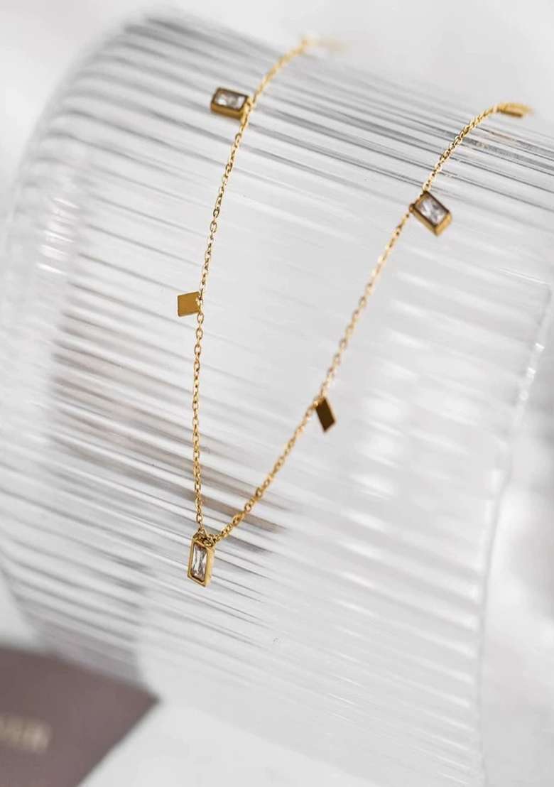 18K Gold Plated Waterproof Anti-Tarnish Zircon Square Drops Chain Necklace - Indya