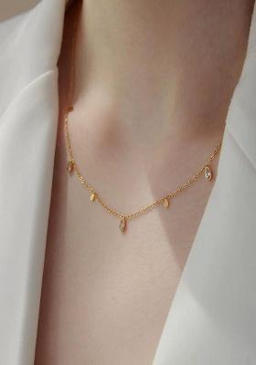 18K Gold Plated Waterproof Anti-Tarnish Zircon Tear Drops Chain Necklace