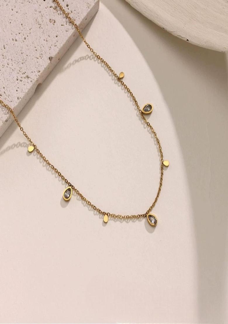 18K Gold Plated Waterproof Anti-Tarnish Zircon Tear Drops Chain Necklace - Indya