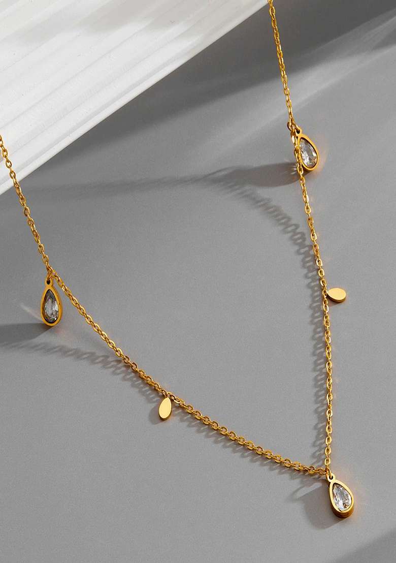 18K Gold Plated Waterproof Anti-Tarnish Zircon Tear Drops Chain Necklace - Indya