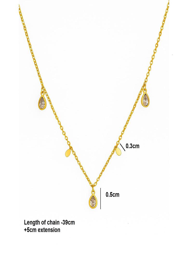 18K Gold Plated Waterproof Anti-Tarnish Zircon Tear Drops Chain Necklace - Indya