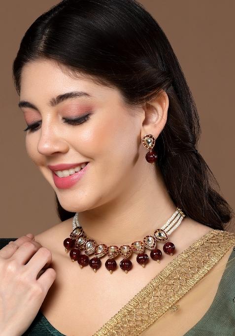 Maroon Alloy Necklace