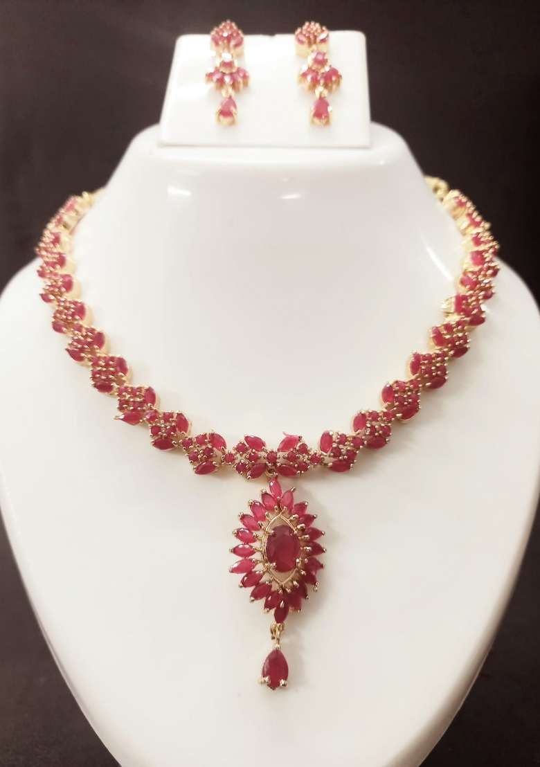 Maroon Brass Necklace Set - Indya