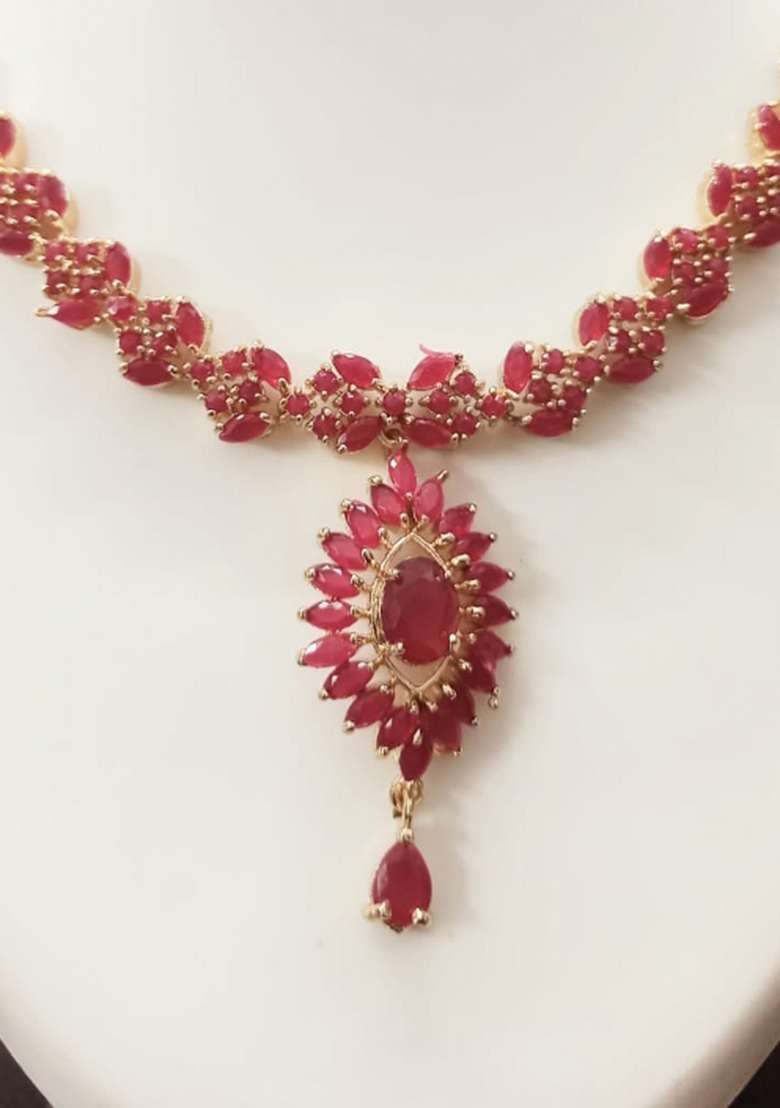 Maroon Brass Necklace Set - Indya