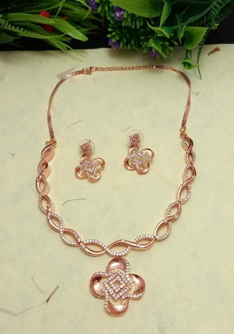Rose Gold Brass Necklace Set