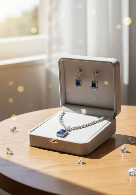 Blue American Diamonds Necklace Set