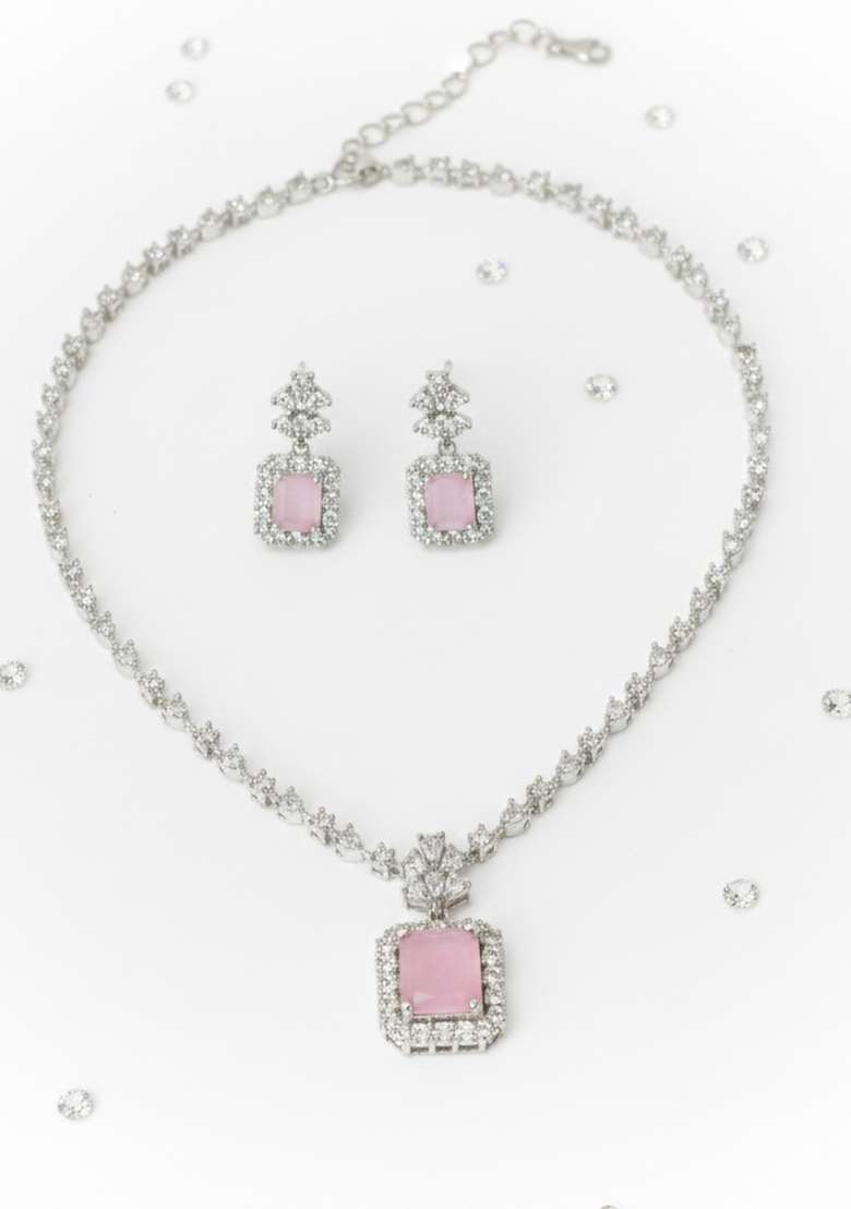 Pink American Diamonds Necklace Set - Indya