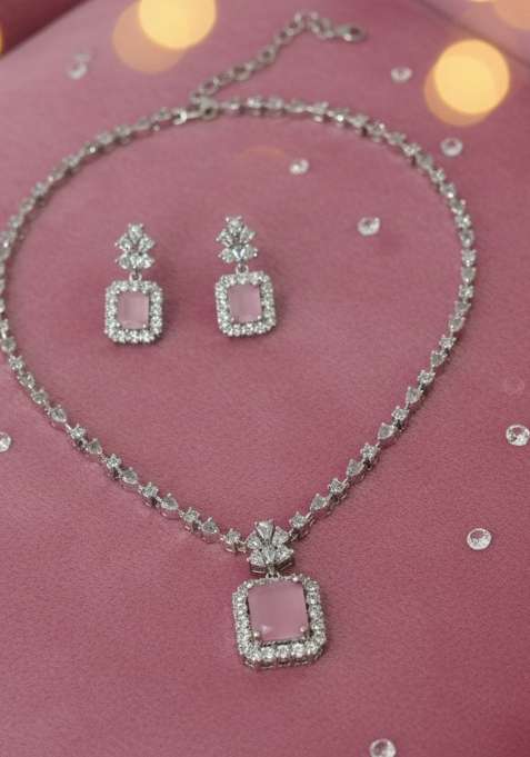 Pink American Diamonds Necklace Set