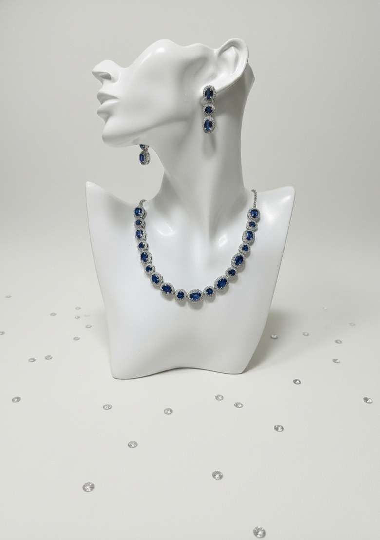 Blue American Diamonds Necklace Set - Indya