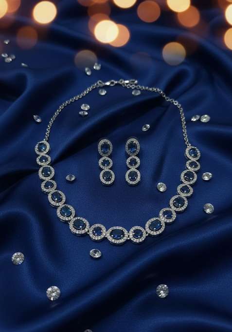 Blue American Diamonds Necklace Set