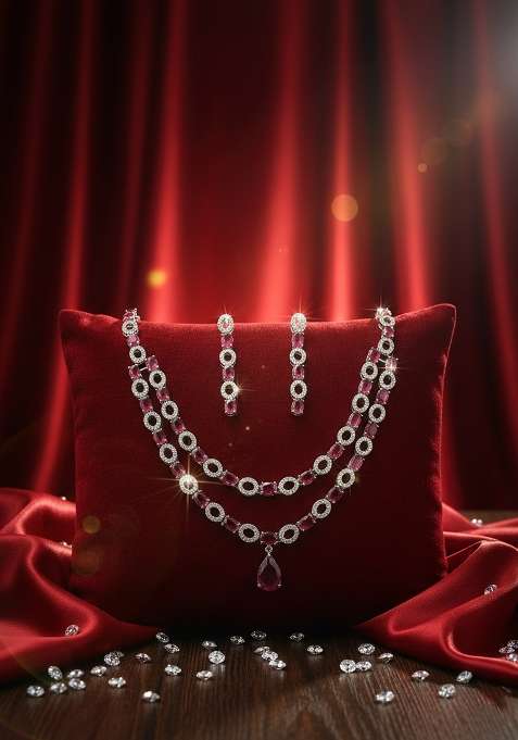 Red American Diamonds Necklace Set