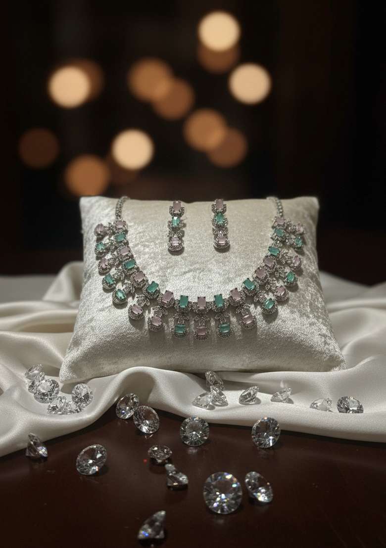 Multicolor American Diamonds Necklace Set - Indya